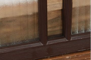 昭和レトロ　古い木のペイント銀モールガラス窓4枚セット(ガラス戸)