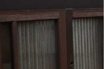 昭和レトロ　古い木のペイント銀モールガラス窓4枚セット(ガラス戸)