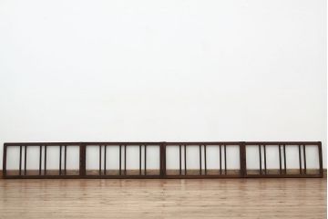 昭和レトロ　古い木のペイント銀モールガラス窓4枚セット(ガラス戸)