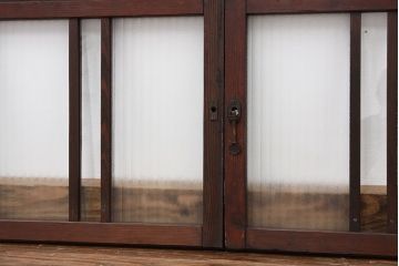 昭和レトロ　古い木のペイント銀モールガラス窓4枚セット(ガラス戸)