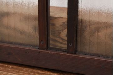 昭和レトロ　古い木のペイント銀モールガラス窓4枚セット(ガラス戸)