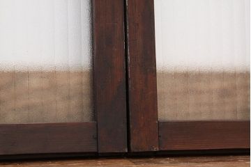 昭和レトロ　古い木のペイント銀モールガラス窓4枚セット(ガラス戸)