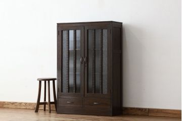 アンティーク家具　アンティーク　古い木のモールとダイヤガラス入り本箱(ブックケース)
