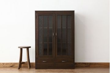 アンティーク家具　アンティーク　古い木のモールとダイヤガラス入り本箱(ブックケース)