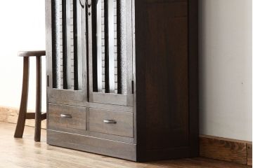 アンティーク家具　アンティーク　古い木のモールとダイヤガラス入り本箱(ブックケース)