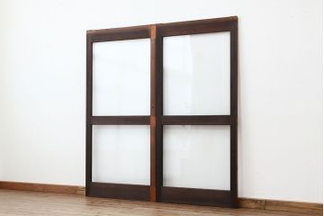 昭和レトロ　古い木の大きなガラス戸2枚セット(引き戸・建具)