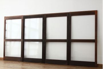 アンティーク　古い無垢材のガラス戸4枚セット?(引き戸・建具)