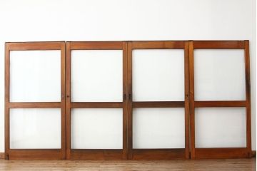 アンティーク　古い無垢材のガラス戸4枚セット?(引き戸・建具)