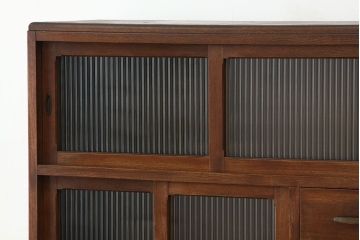 レトロ家具　☆アンティーク　モールガラス入りシンプルな作業台付き食器棚(昭和レトロ)