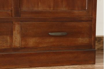 レトロ家具　☆アンティーク　モールガラス入りシンプルな作業台付き食器棚(昭和レトロ)
