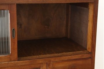 レトロ家具　☆アンティーク　モールガラス入りシンプルな作業台付き食器棚(昭和レトロ)
