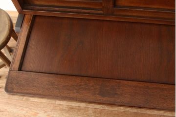 レトロ家具　☆アンティーク　モールガラス入りシンプルな作業台付き食器棚(昭和レトロ)