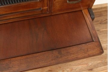レトロ家具　☆アンティーク　モールガラス入りシンプルな作業台付き食器棚(昭和レトロ)
