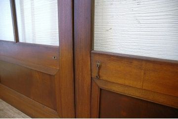 古いナラ材の重厚なガラス戸2枚セット