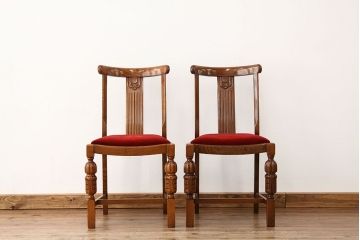 中古　海外輸入品オーク無垢材ダイニングチェア2脚(イス・椅子・いす)