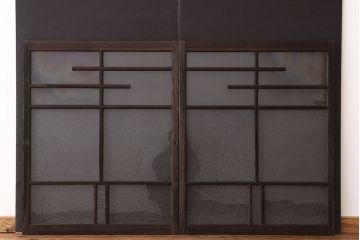 アンティーク　結霜ガラス入り使い込まれたガラス戸2枚セット(窓・引き戸)