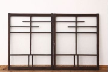 アンティーク　結霜ガラス入り使い込まれたガラス戸2枚セット(窓・引き戸)