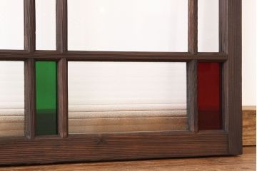 アンティーク　素敵なデザインの銀モールと色ガラス入り引き戸1枚(ガラス戸・窓)