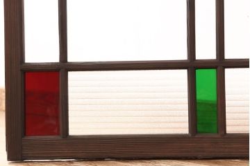 アンティーク　素敵なデザインの銀モールと色ガラス入り引き戸1枚(ガラス戸・窓)