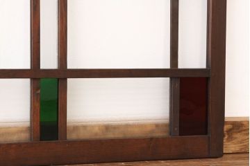 アンティーク　素敵なデザインの銀モールと色ガラス入り引き戸1枚(ガラス戸・窓)