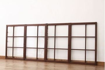 昭和レトロ　古い木のアンティークガラス戸4枚セット(引き戸・窓)