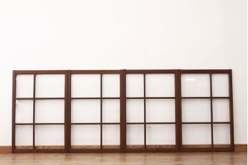 昭和レトロ　古い木のアンティークガラス戸4枚セット(引き戸・窓)