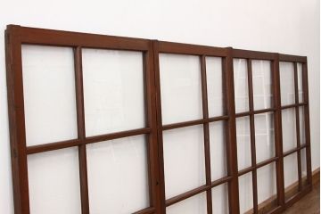 昭和レトロ　古い木のアンティークガラス戸4枚セット(引き戸・窓)