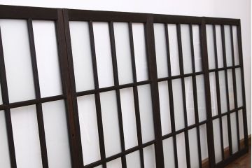 古民具・骨董　古い木の素敵な市松ガラス戸4枚セット(1)(引き戸・窓)