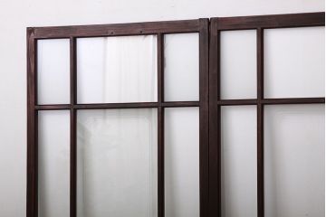 アンティーク　古い木のレトロな模様ガラス戸2枚セット(引き戸)