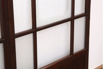 アンティーク　古い木のレトロな模様ガラス戸2枚セット(引き戸)