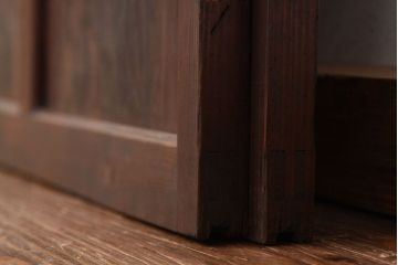 アンティーク　古い木のレトロな模様ガラス戸2枚セット(引き戸)