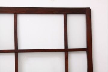 アンティーク　古い木のレトロな模様ガラス戸2枚セット(引き戸)