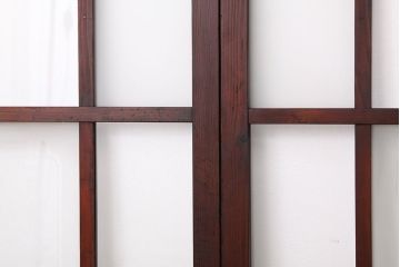 アンティーク　古い木のレトロな模様ガラス戸2枚セット(引き戸)