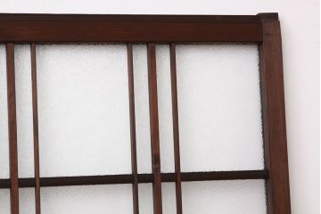 アンティーク　古い木のレトロな模様ガラス戸2枚セット(引き戸)