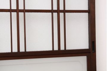 アンティーク　古い木のレトロな模様ガラス戸2枚セット(引き戸)