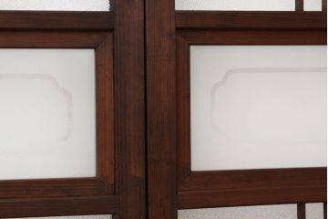 アンティーク　古い木のレトロな模様ガラス戸2枚セット(引き戸)