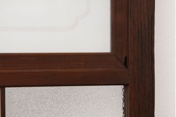 アンティーク　古い木のレトロな模様ガラス戸2枚セット(引き戸)