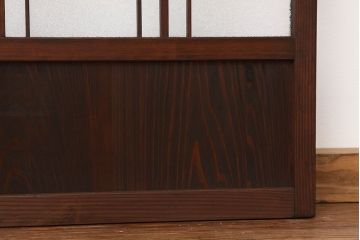アンティーク　古い木のレトロな模様ガラス戸2枚セット(引き戸)