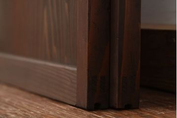 アンティーク　古い木のレトロな模様ガラス戸2枚セット(引き戸)