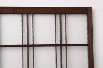 アンティーク　古い木のレトロな模様ガラス戸2枚セット(引き戸)