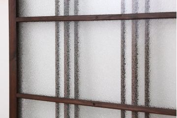 アンティーク　古い木のレトロな模様ガラス戸2枚セット(引き戸)