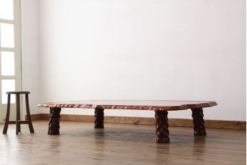 アンティーク家具　古民具・骨董　特大!花梨無垢一枚板の上質な座卓(テーブル、カリン材)