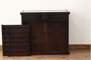アンティーク家具　古民具・骨董　江戸時代使い込まれた前欅帳場箪笥(直し有り)