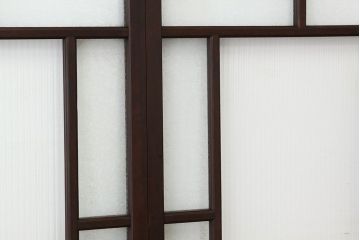 アンティーク　モールガラスと結霜ガラス入り美しい細身のガラス戸4枚セット(引き戸)