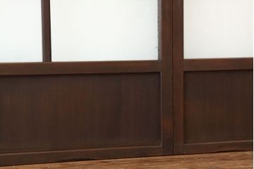 アンティーク　モールガラスと結霜ガラス入り美しい細身のガラス戸4枚セット(引き戸)