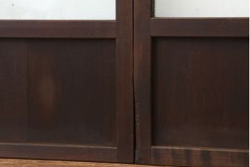アンティーク　モールガラスと結霜ガラス入り美しい細身のガラス戸4枚セット(引き戸)