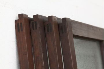 アンティーク　モールガラスと結霜ガラス入り美しい細身のガラス戸4枚セット(引き戸)