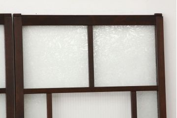 アンティーク　モールガラスと結霜ガラス入り美しい細身のガラス戸4枚セット(引き戸)