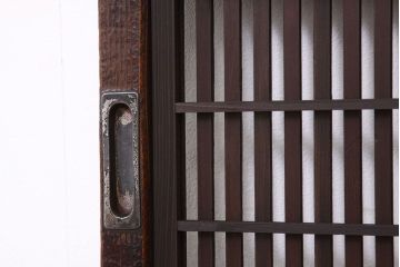 ★古民具・骨董　古い木の腰板欅裏障子付き格子戸2枚セット(引き戸)