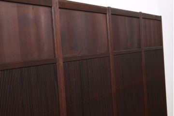★古民具・骨董　古い木の上質な裏障子付き細身の万本格子戸4枚セット
